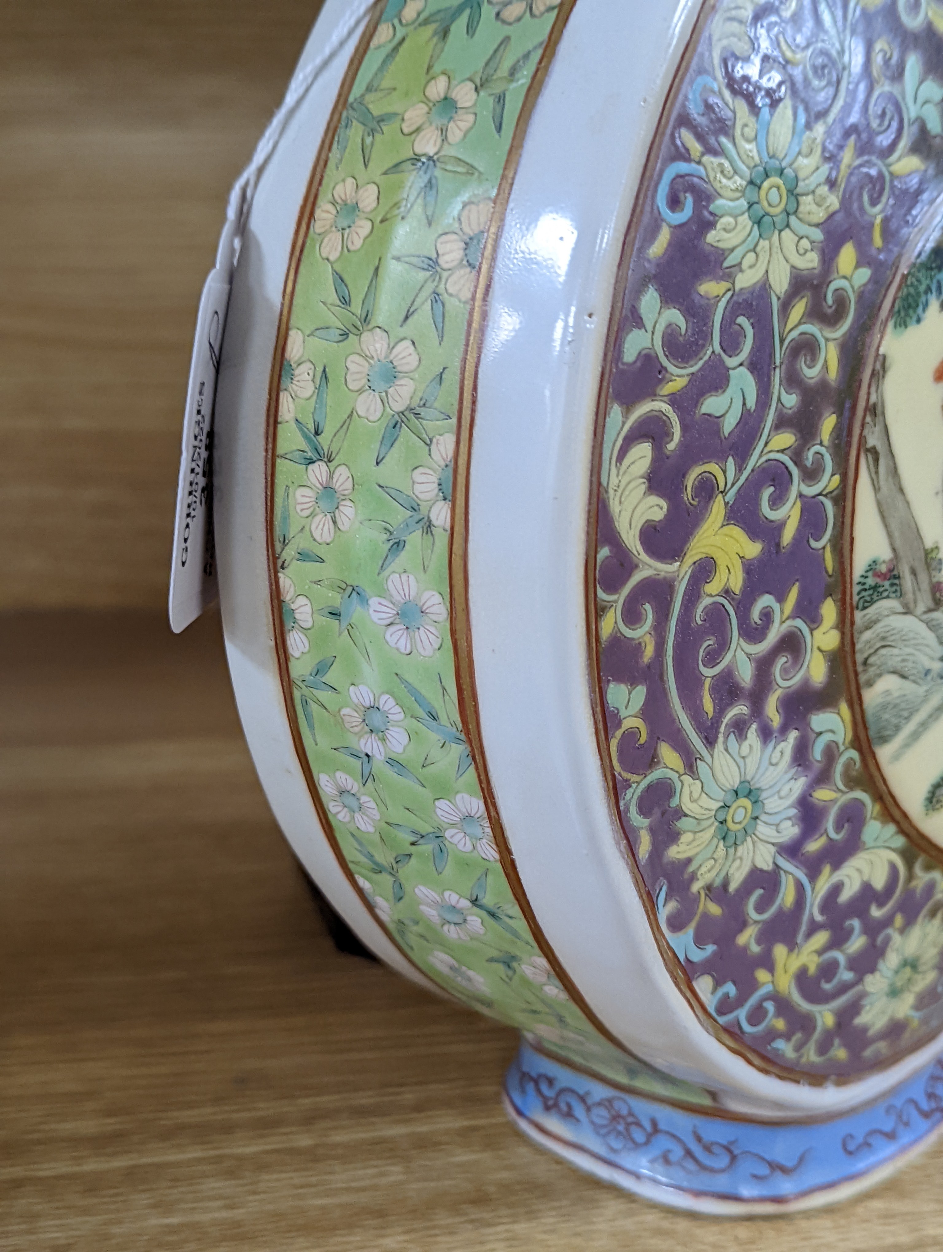 A Chinese famille rose moon flask, 19th century, restored 27cm